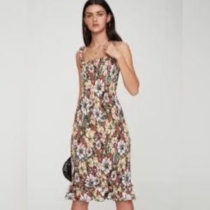 Faithfull The Brand Floral Print Smocked Midi Dress Size S